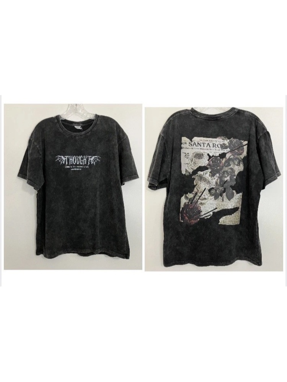 Thought Y2k T-Shirt Rose Gothic Grunge Retro Acid Wash XL Black Whimsygoth